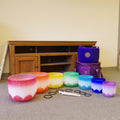 432hz Tuned Colored Handcrafted Frosted Quartz Crystal Singing Bowl Set