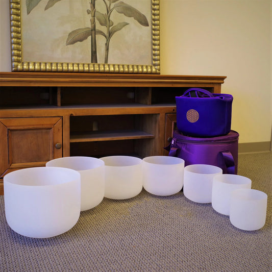 432hz Tuned Handcrafted Frosted Quartz Crystal Singing Bowl Set