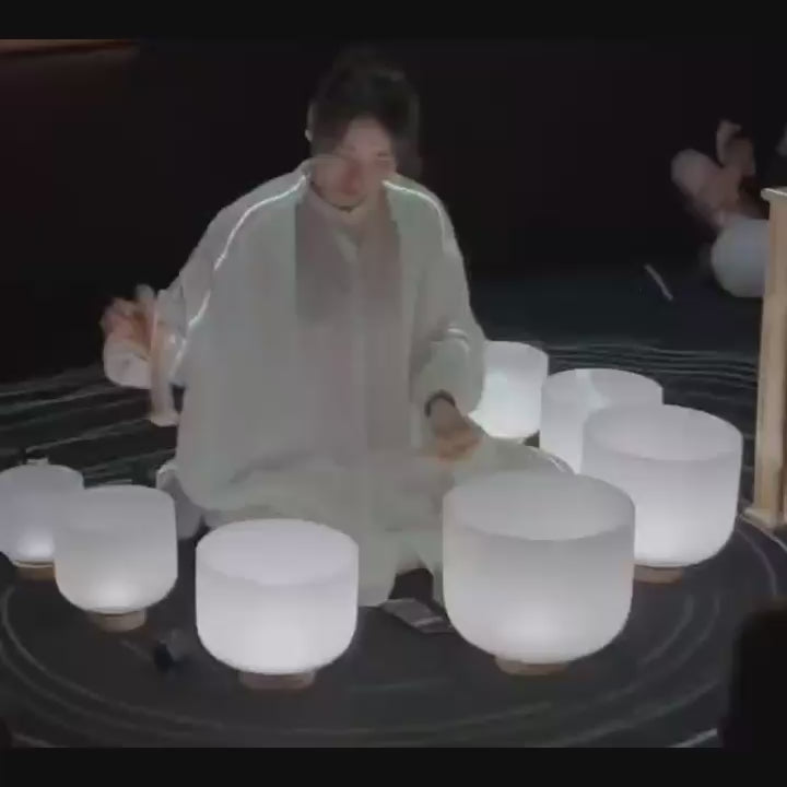 432hz Tuned Colored Handcrafted Frosted Quartz Crystal Singing Bowl Set