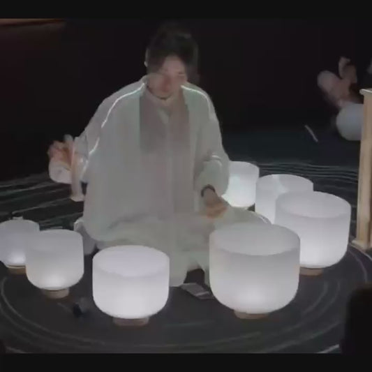 432hz Tuned Colored Handcrafted Frosted Quartz Crystal Singing Bowl Set